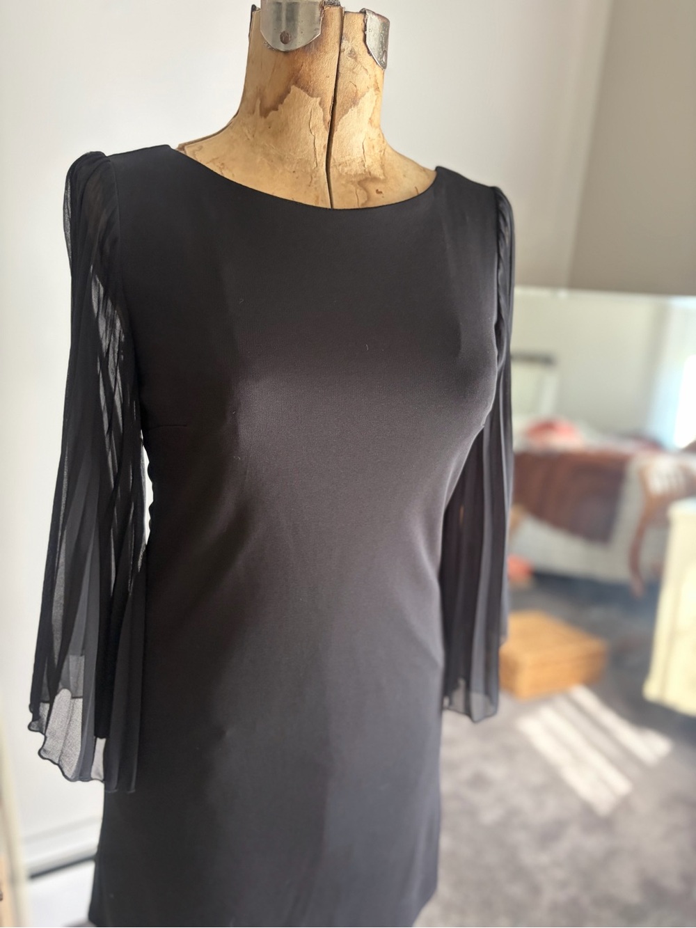 Little Black Dress with Sheer Accordion Sleeves